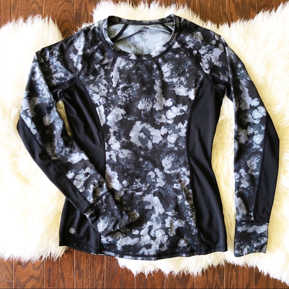 Athleta Long Sleeve Black & Gray Athletic Top S